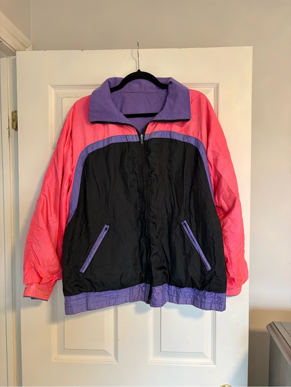 Women’s Colorblock Reversible Windbreaker Jacket - Pink/Black/Purple